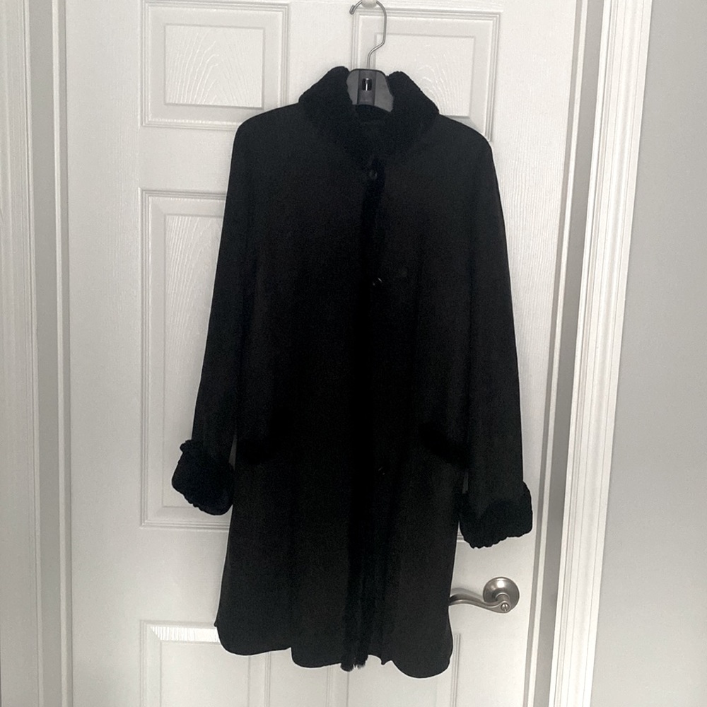 Genuine shearling knee length coat